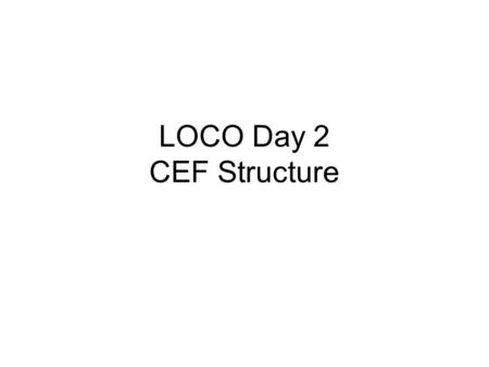 LOCO Day 2 CEF Structure. Broad Philosophical Objectives To help individuals lift themselves out of poverty. To empower individuals to actualize their.