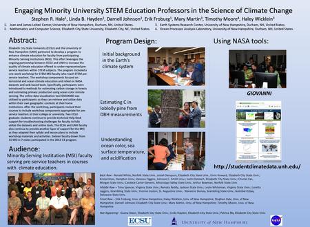 Elizabeth City State University (ECSU) and the University of New Hampshire (UNH) partnered to develop a program to enhance climate education for faculty.
