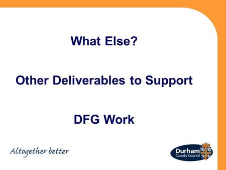 What Else? Other Deliverables to Support DFG Work.