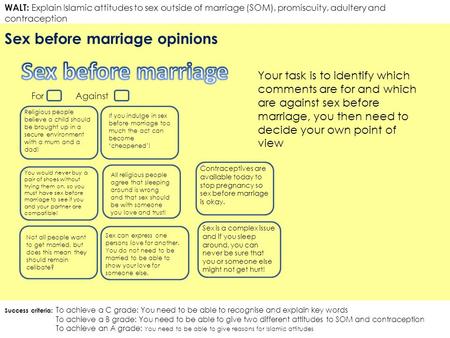 Sex before marriage Sex before marriage opinions