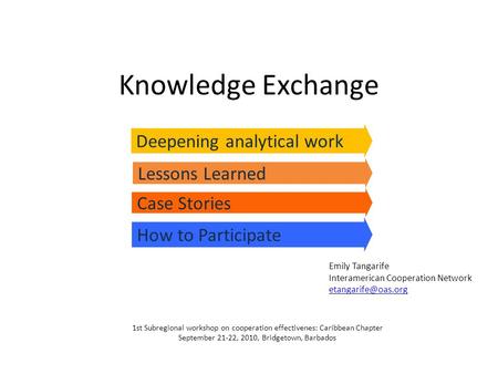 Knowledge Exchange 1st Subregional workshop on cooperation effectivenes: Caribbean Chapter September 21-22, 2010, Bridgetown, Barbados Deepening analytical.