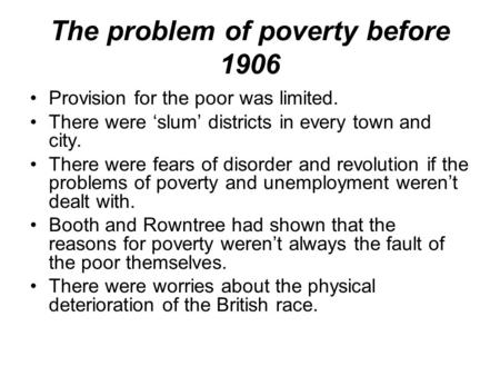 The problem of poverty before 1906