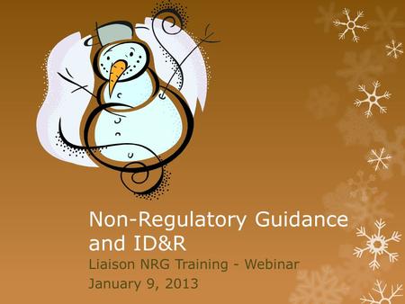 Non-Regulatory Guidance and ID&R Liaison NRG Training - Webinar January 9, 2013.