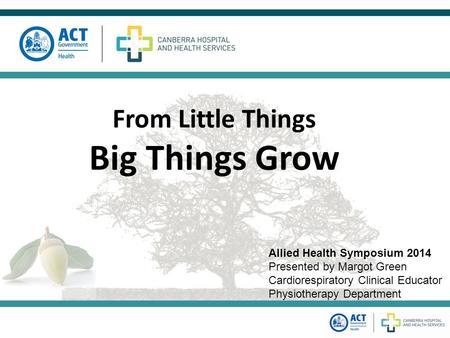 From Little Things Big Things Grow Allied Health Symposium 2014 Presented by Margot Green Cardiorespiratory Clinical Educator Physiotherapy Department.