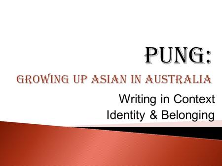 Writing in Context Identity & Belonging.  The idea of identity & belonging is both complex and problematic.  What do the concepts of “identity” and.