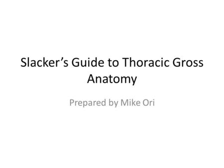 Slacker’s Guide to Thoracic Gross Anatomy