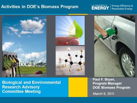 Energy Efficiency & Renewable Energyeere.energy.gov 1 Program Name or Ancillary Texteere.energy.gov Activities in DOE’s Biomass Program Biological and.