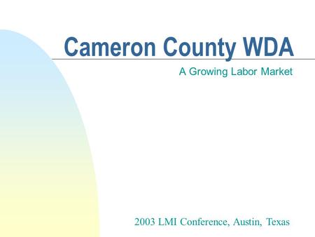Cameron County WDA A Growing Labor Market 2003 LMI Conference, Austin, Texas.