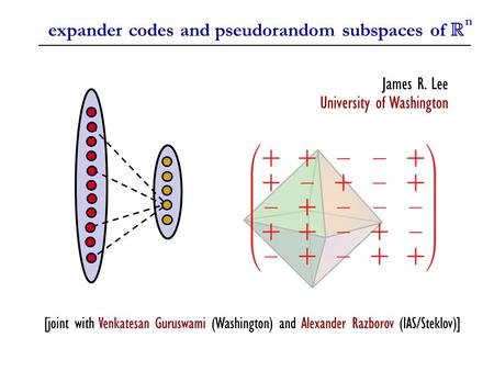 Expander codes and pseudorandom subspaces of R n James R. Lee University of Washington [joint with Venkatesan Guruswami (Washington) and Alexander Razborov.