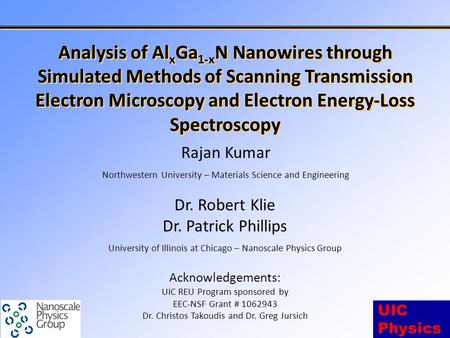 UIC Physics Analysis of Al x Ga 1-x N Nanowires through Simulated Methods of Scanning Transmission Electron Microscopy and Electron Energy-Loss Spectroscopy.
