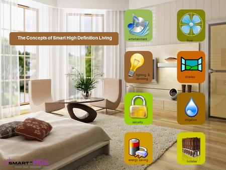 Entertainment lighting & dimming security energy saving hvac The Concepts of Smart High Definition Living shades irrigation hotelier.