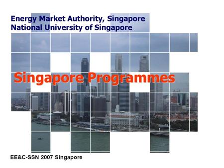 Singapore Programmes EE&C-SSN 2007 Singapore Energy Market Authority, Singapore National University of Singapore.