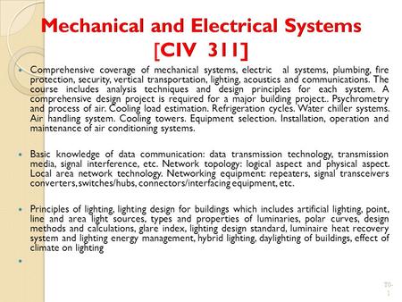 Mechanical and Electrical Systems [CIV 311]