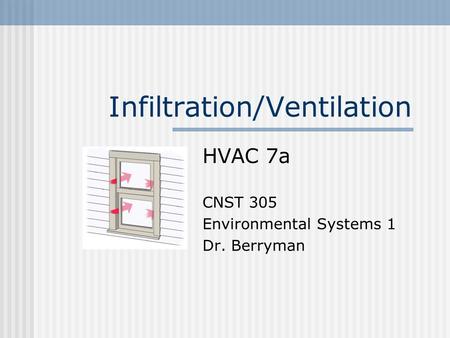 Infiltration/Ventilation HVAC 7a CNST 305 Environmental Systems 1 Dr. Berryman.