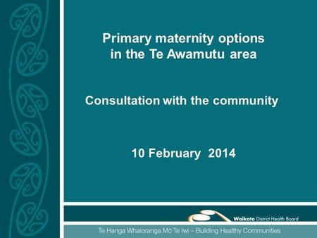 Primary maternity options in the Te Awamutu area 10 February 2014 Consultation with the community.