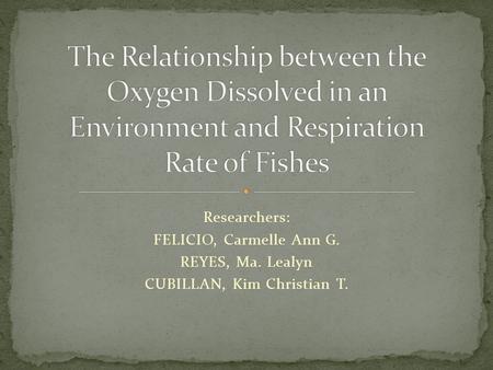 Researchers: FELICIO, Carmelle Ann G. REYES, Ma. Lealyn CUBILLAN, Kim Christian T.
