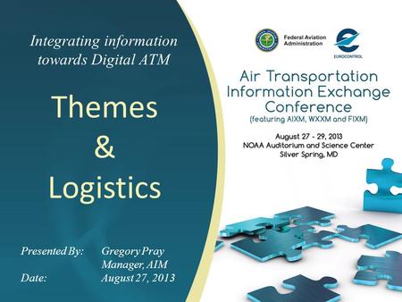 Integrating information towards Digital ATM Themes & Logistics Presented By: Gregory Pray Manager, AIM Date:August 27, 2013.
