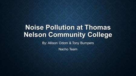 Noise Pollution at Thomas Nelson Community College By: Allison Odom & Tony Bumpers Nacho Team.