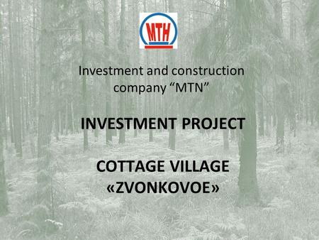Investment and construction company “MTN” INVESTMENT PROJECT COTTAGE VILLAGE «ZVONKOVOE»