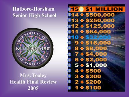 Hatboro-Horsham Senior High School Mrs. Tooley Health Final Review 2005.