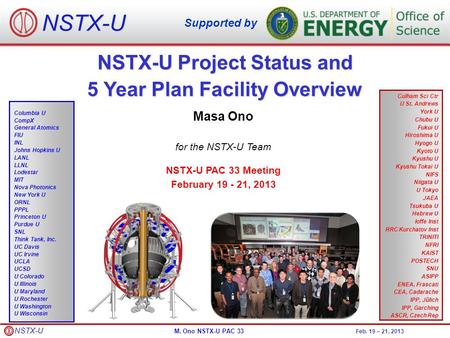 NSTX-U Project Status and 5 Year Plan Facility Overview