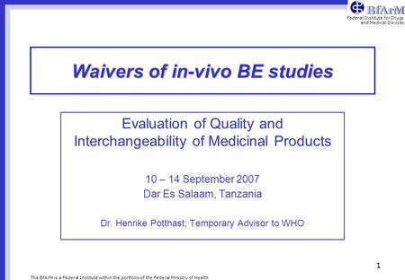 Waivers of in-vivo BE studies