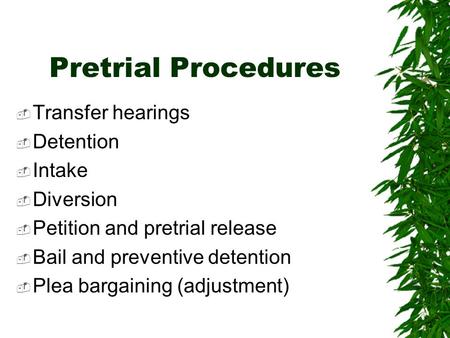 Pretrial Procedures Transfer hearings Detention Intake Diversion