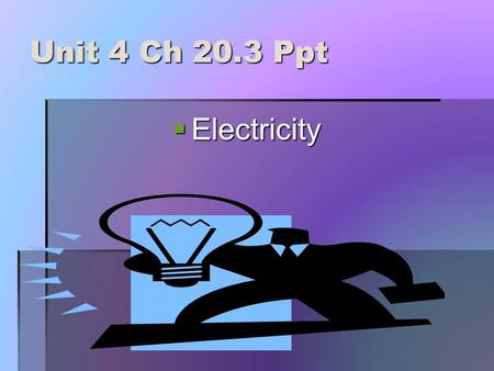 Unit 4 Ch 20.3 Ppt  Electricity Electricity A.Electric Charge B.1. Static electricity is the accumulation of excess electric charges on an object. a.