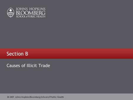  2007 Johns Hopkins Bloomberg School of Public Health Section B Causes of Illicit Trade.