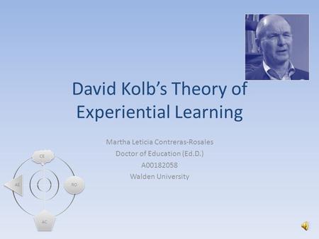 David Kolb’s Theory of Experiential Learning Martha Leticia Contreras-Rosales Doctor of Education (Ed.D.) A00182058 Walden University CE RO AE AC.
