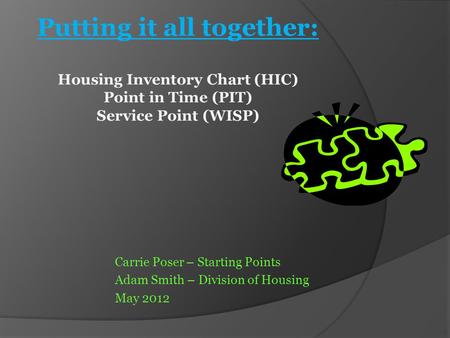 Carrie Poser – Starting Points Adam Smith – Division of Housing May 2012.