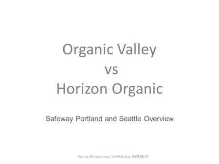 Organic Valley vs Horizon Organic Safeway Portland and Seattle Overview Source: Nielsen Latest Week Ending 2009-05-02.
