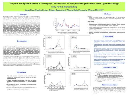 Temporal and Spatial Patterns in Chlorophyll Concentration of Transported Organic Matter in the Upper Mississippi Emily Forde & Michael Delong Large River.