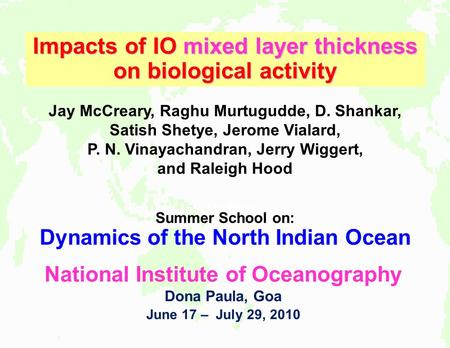 Impacts of IO mixed layer thickness on biological activity