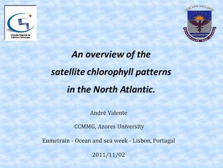 An overview of the satellite chlorophyll patterns in the North Atlantic. André Valente CCMMG, Azores University Eumetrain - Ocean and sea week - Lisbon,