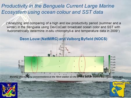 Productivity in the Benguela Current Large Marine Ecosystem using ocean colour and SST data (“Analyzing and comparing of a high and low productivity period.