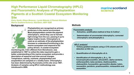 High Performance Liquid Chromatography (HPLC) and Fluorometric Analyses of Phytoplankton Pigments at a Scottish Coastal Ecosystem Monitoring Site Kerry.