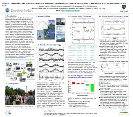 A NEW LAND-LAKE SENSOR NETWORK FOR MEASURING GREENHOUSE GAS, WATER, AND ENERGY EXCHANGES: USE IN EDUCATION AND OUTREACH 1. Introduction Stepien, Carol.