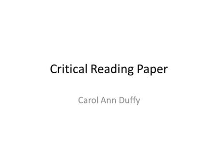 Critical Reading Paper
