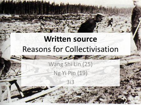 Written source Reasons for Collectivisation Wang Shi Lin (25) Ng Yi Pin (19) 3i3.