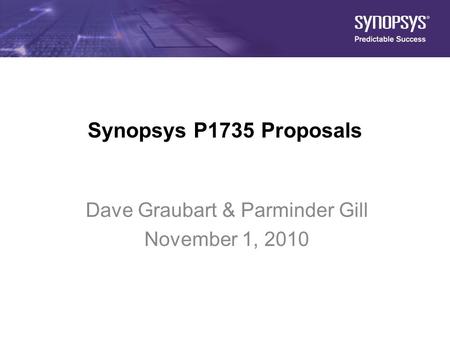 Dave Graubart & Parminder Gill November 1, 2010