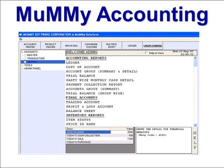 MuMMy Accounting. Master Forms Product Group Master.
