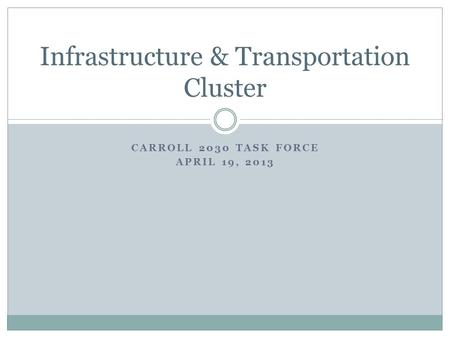 CARROLL 2030 TASK FORCE APRIL 19, 2013 Infrastructure & Transportation Cluster.