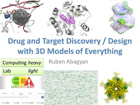 Drug and Target Discovery / Design with 3D Models of Everything Ruben Abagyan Computing heavy Lab light.