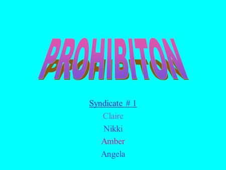 Syndicate # 1 Claire Nikki Amber Angela. “Prohibition seemed to offer the promise of a great cure-all for poverty, corruption, and crime.” - Bill Severn.