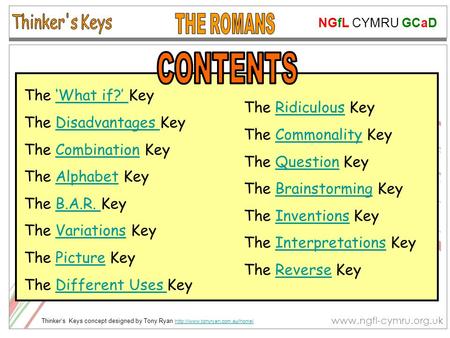 NGfL CYMRU GCaD  Thinker’s Keys concept designed by Tony Ryan   The.