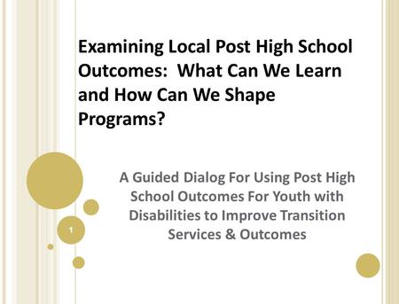 Examining Local Post High School Outcomes: What Can We Learn and How Can We Shape Programs? A Guided Dialog For Using Post High School Outcomes For Youth.