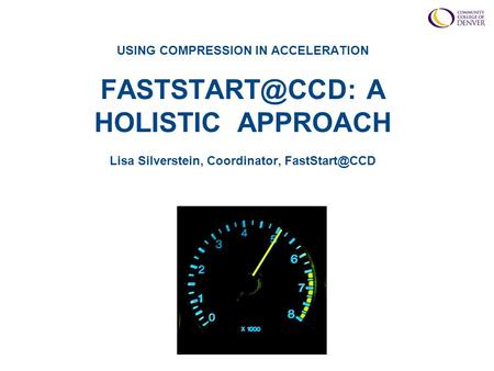 USING COMPRESSION IN ACCELERATION A HOLISTIC APPROACH Lisa Silverstein, Coordinator,