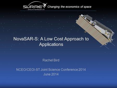 NovaSAR-S: A Low Cost Approach to Applications