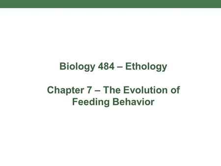 Biology 484 – Ethology Chapter 7 – The Evolution of Feeding Behavior.